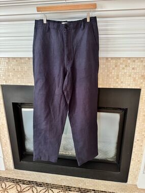 Alex Mill Navy Linen Straight-Leg Pant - elastic back, size 10